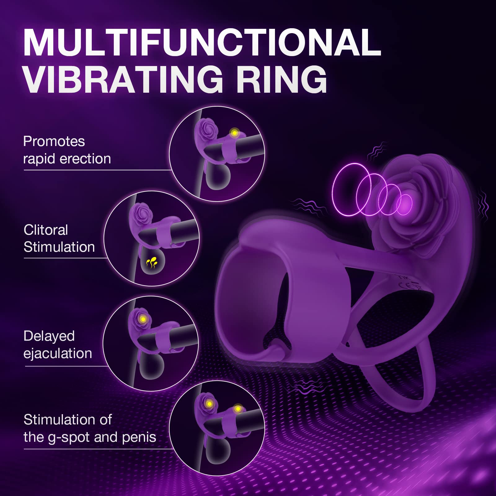 Lurevibe - 3 IN 1 Vibrating Rose Penis Ring with 10 Vibration 3 Lurevibe - 3 IN 1 Vibrating Rose Penis Ring with 10 Vibration