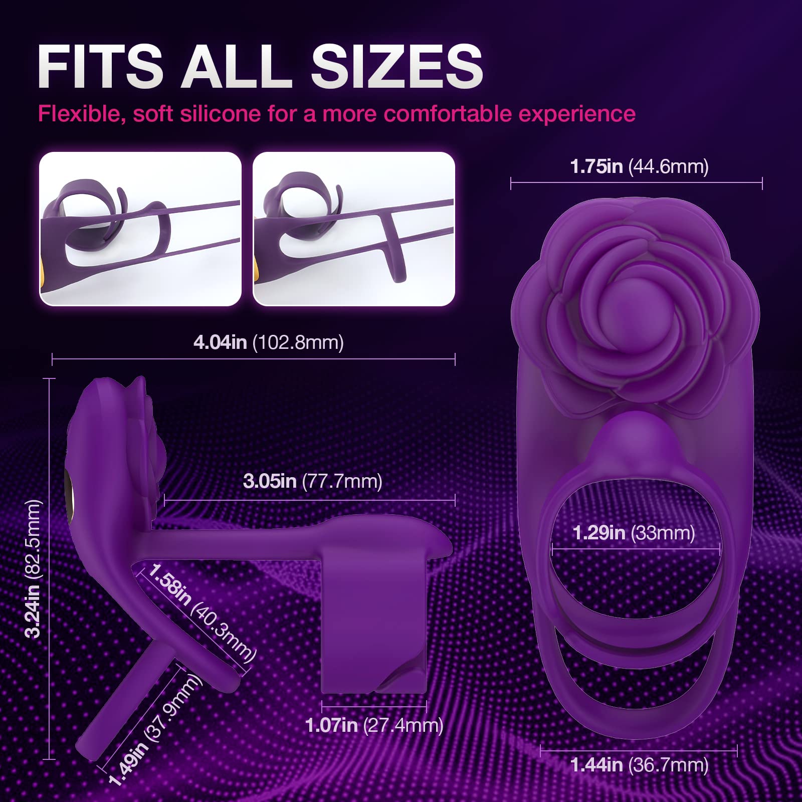 Lurevibe - 3 IN 1 Vibrating Rose Penis Ring with 10 Vibration 5 Lurevibe - 3 IN 1 Vibrating Rose Penis Ring with 10 Vibration