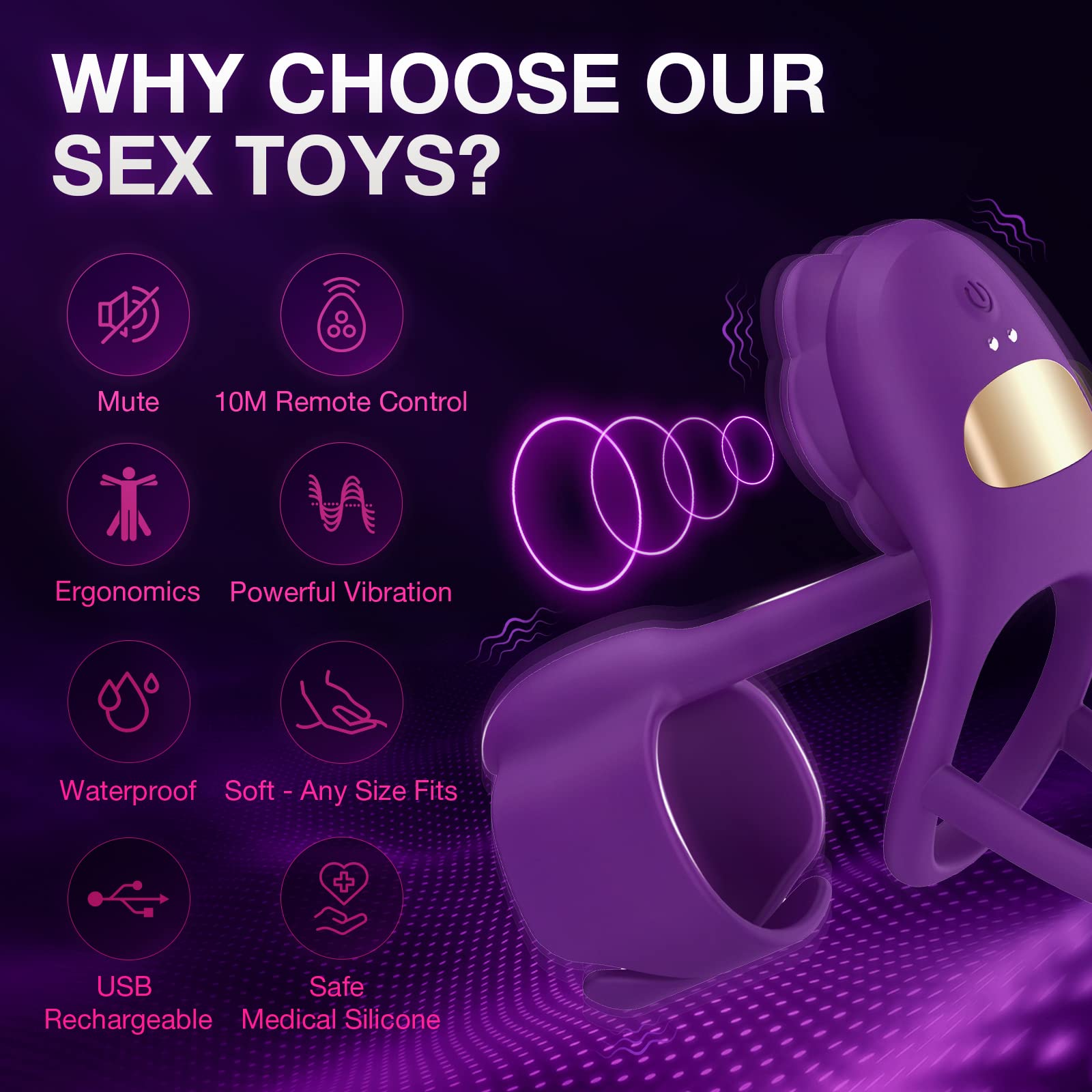 Lurevibe - 3 IN 1 Vibrating Rose Penis Ring with 10 Vibration 7 Lurevibe - 3 IN 1 Vibrating Rose Penis Ring with 10 Vibration