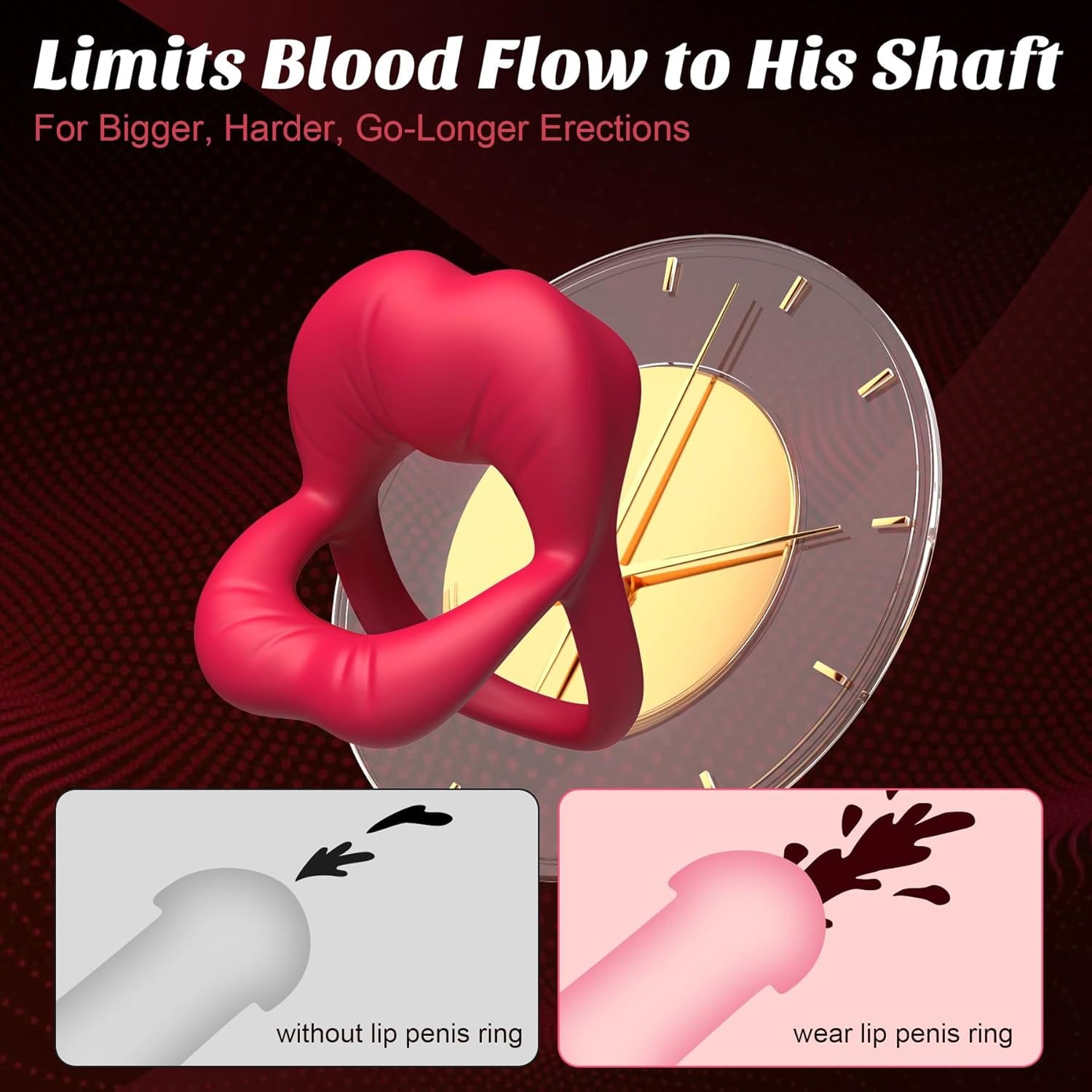 Rose Vibrating Cock Ring with Sexy Lip Clitoris Stimulator 3 Rose Vibrating Cock Ring with Sexy Lip Clitoris Stimulator