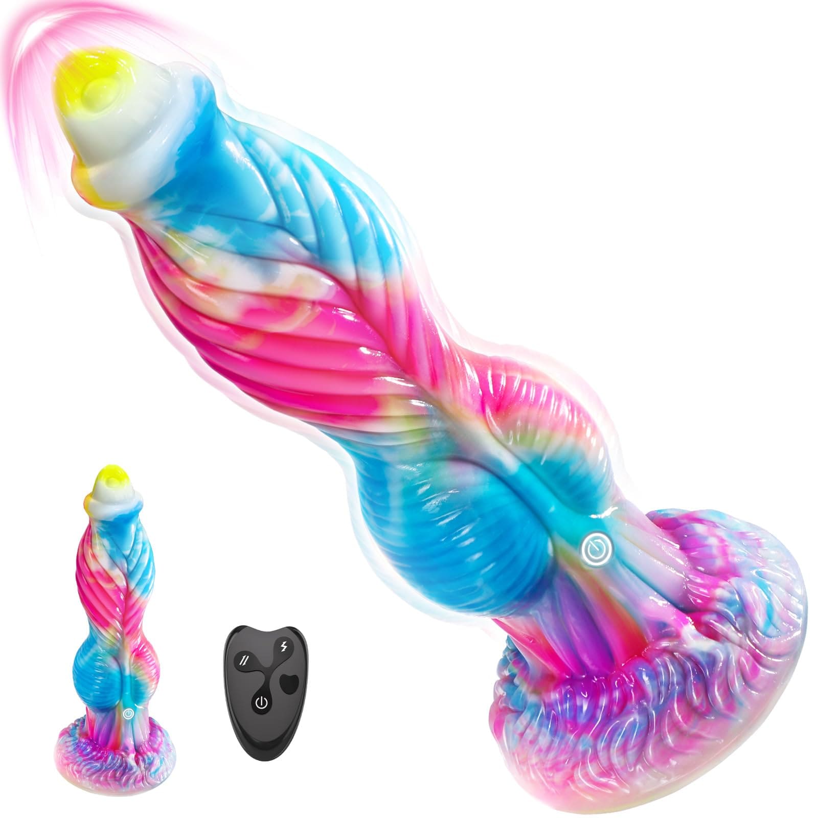 Phoenix 7 Thrusting Vibrating Big Sucker Monster Dildo 10.23 Inch 12 Blue and Pink