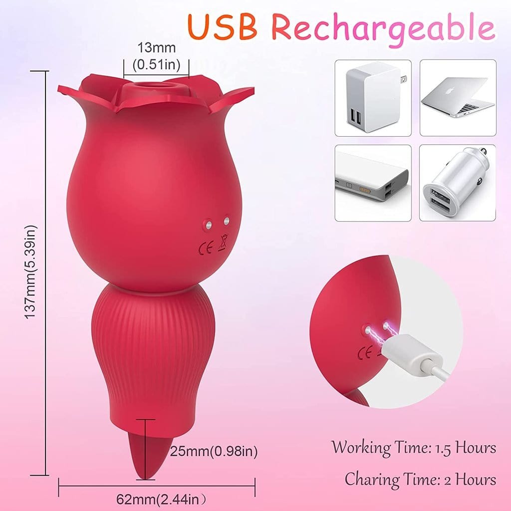 Lurevibe - Rose Sucking and Tongue Vibrator 2 in 1 Rose Toy 8 Lurevibe - Rose Sucking and Tongue Vibrator 2 in 1 Rose Toy