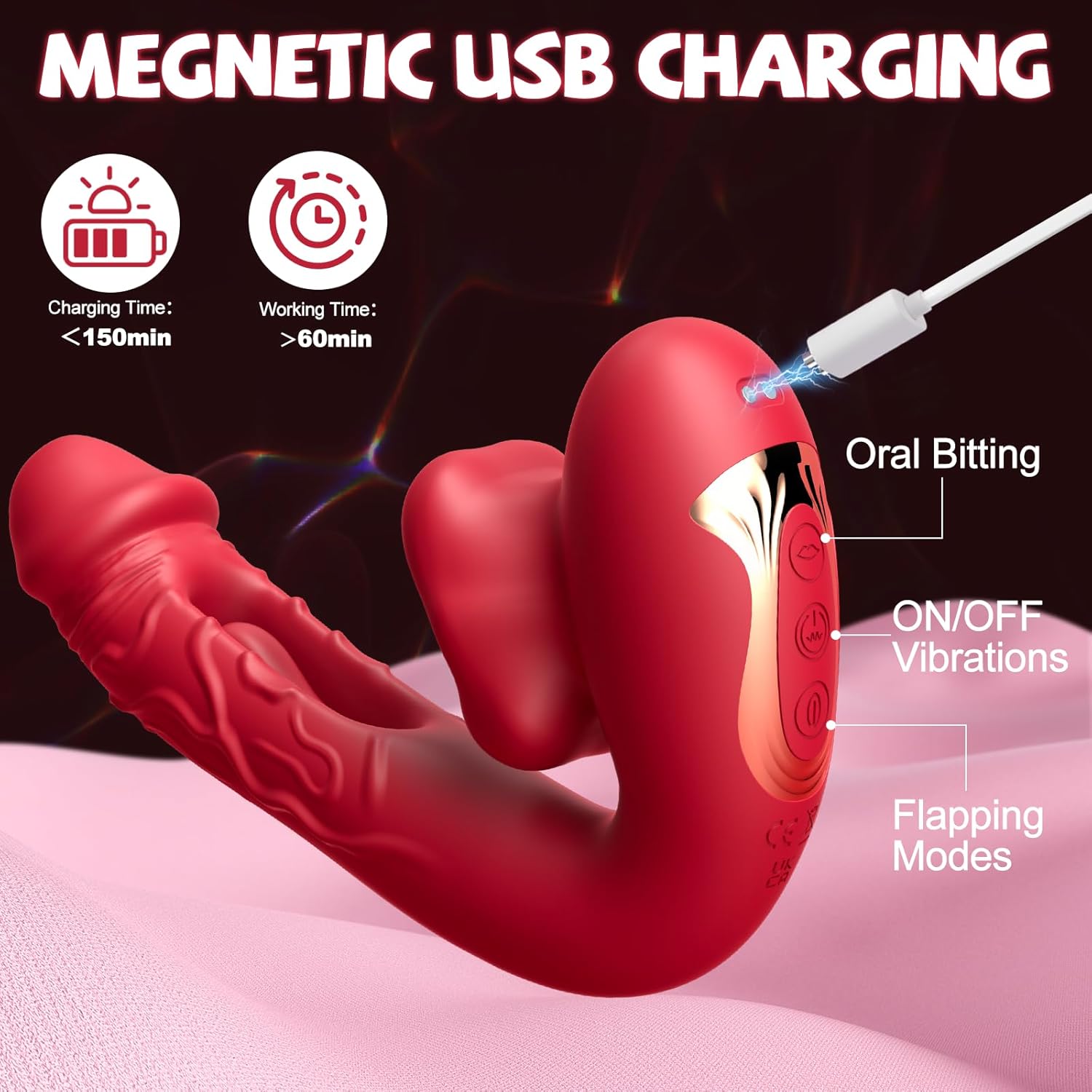 Rose Muncher 3-in-1 G Spot Vibrator Dildo with 10 Flapping & Vibrating & Licking Biting Modes 7 Rose Muncher 3-in-1 G Spot Vibrator Dildo with 10 Flapping & Vibrating & Licking Biting Modes