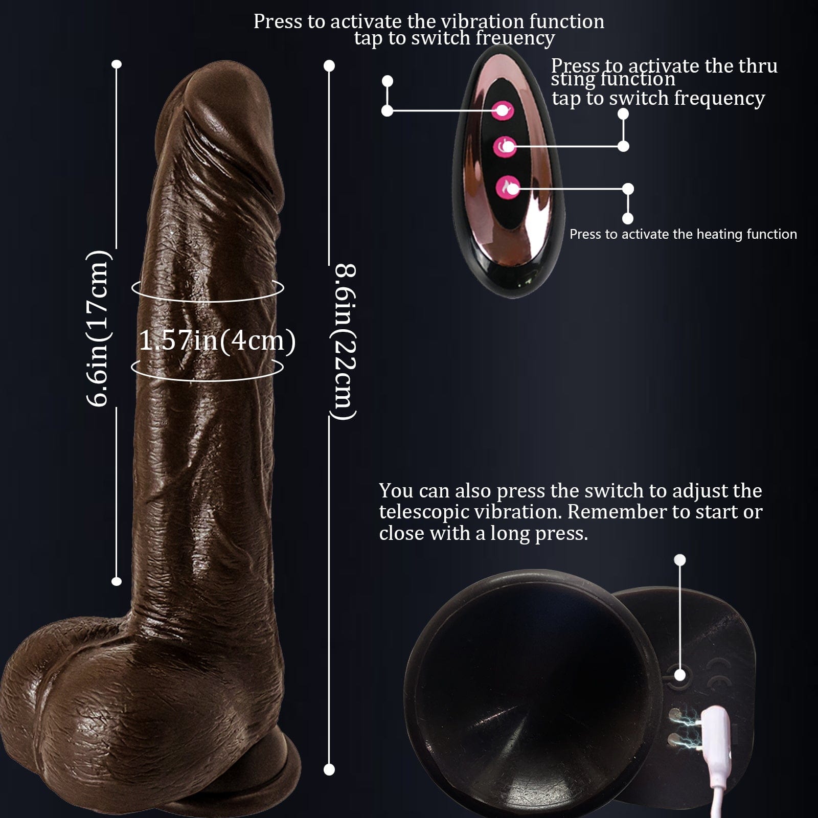 8.6-In Vibrating Thrusting Swing Thick Long Lifelike Dildo With Remote Control 11 8.6-In Vibrating Thrusting Swing Thick Long Lifelike Dildo With Remote Control