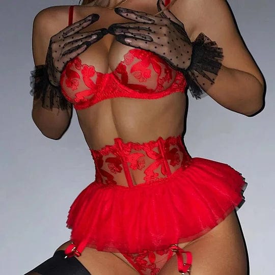 Three Piece Embroider Sexy Underwear Suit 4 Three Piece Embroider Sexy Underwear Suit