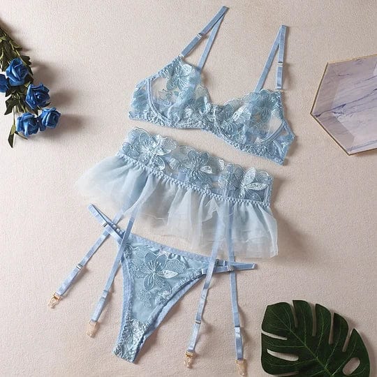 Three Piece Embroider Sexy Underwear Suit 7 Three Piece Embroider Sexy Underwear Suit
