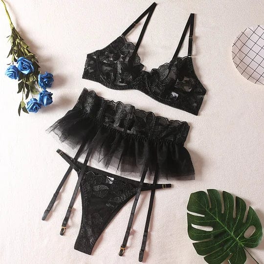 Three Piece Embroider Sexy Underwear Suit 8 Three Piece Embroider Sexy Underwear Suit
