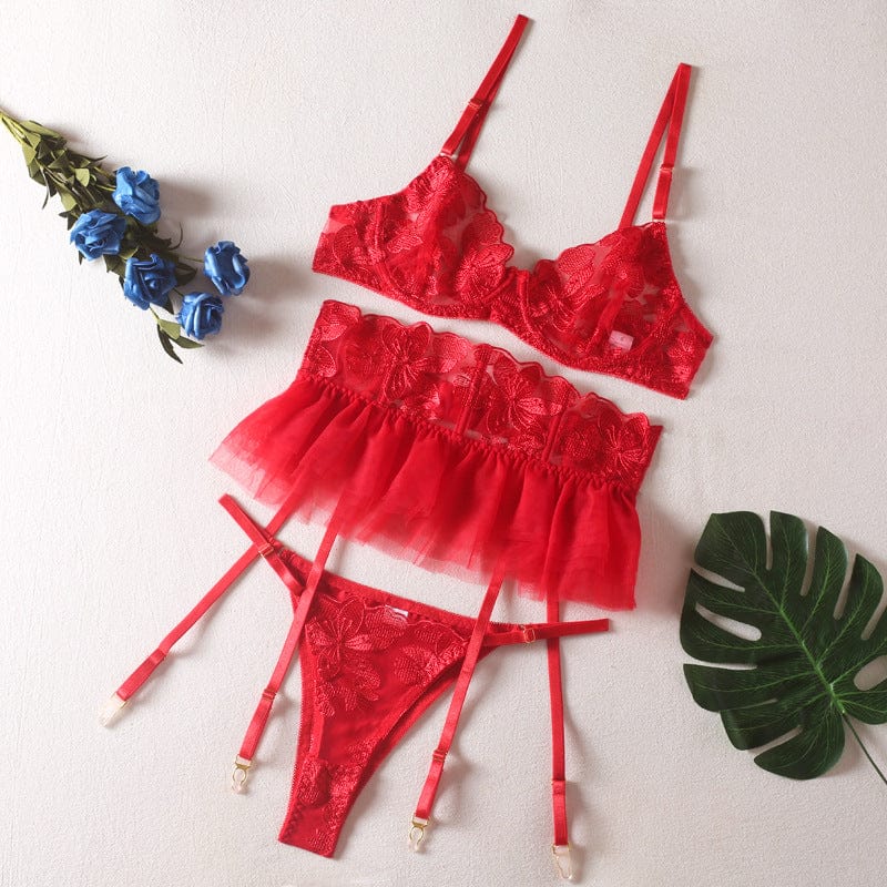 Three Piece Embroider Sexy Underwear Suit 9 Three Piece Embroider Sexy Underwear Suit