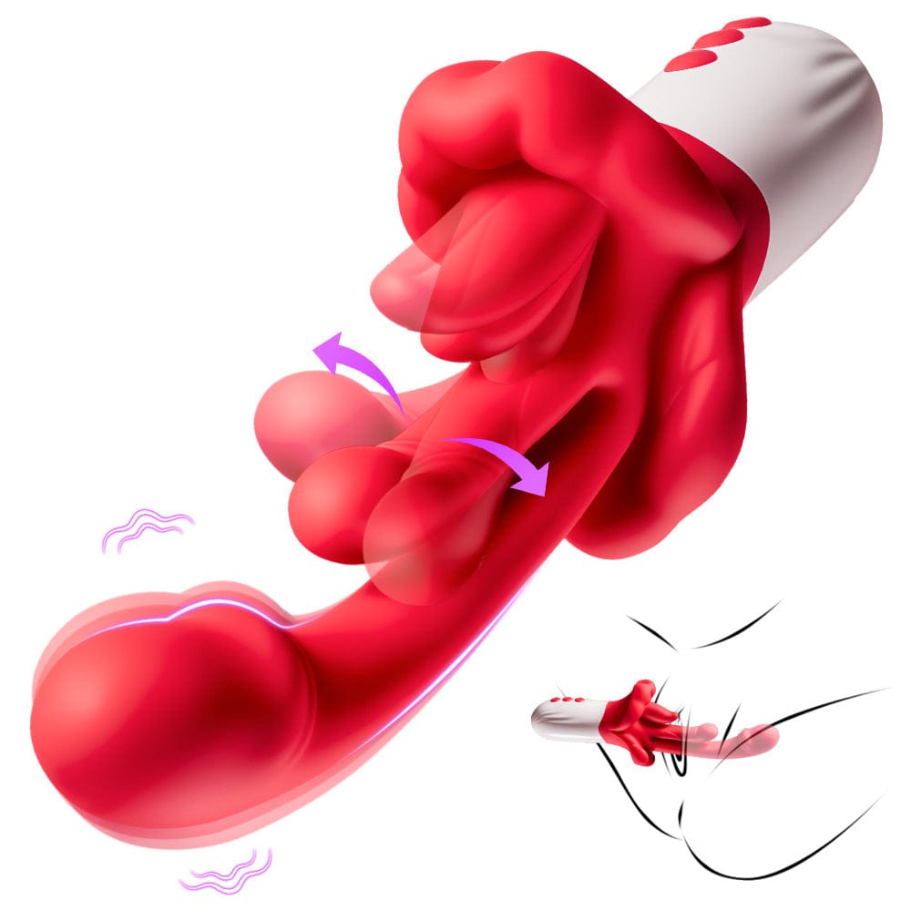 4 In 1 Rose Tongue Swing Vibrating G-Spot Clitoral Stimulation Dildo Machine
